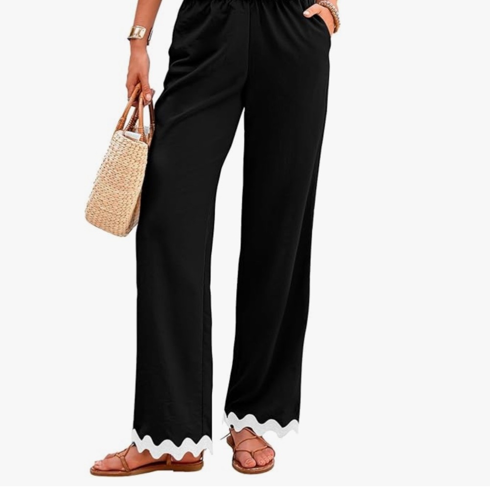 Elegant Women's Black Pants with White Rickrack  Trim Size XXL